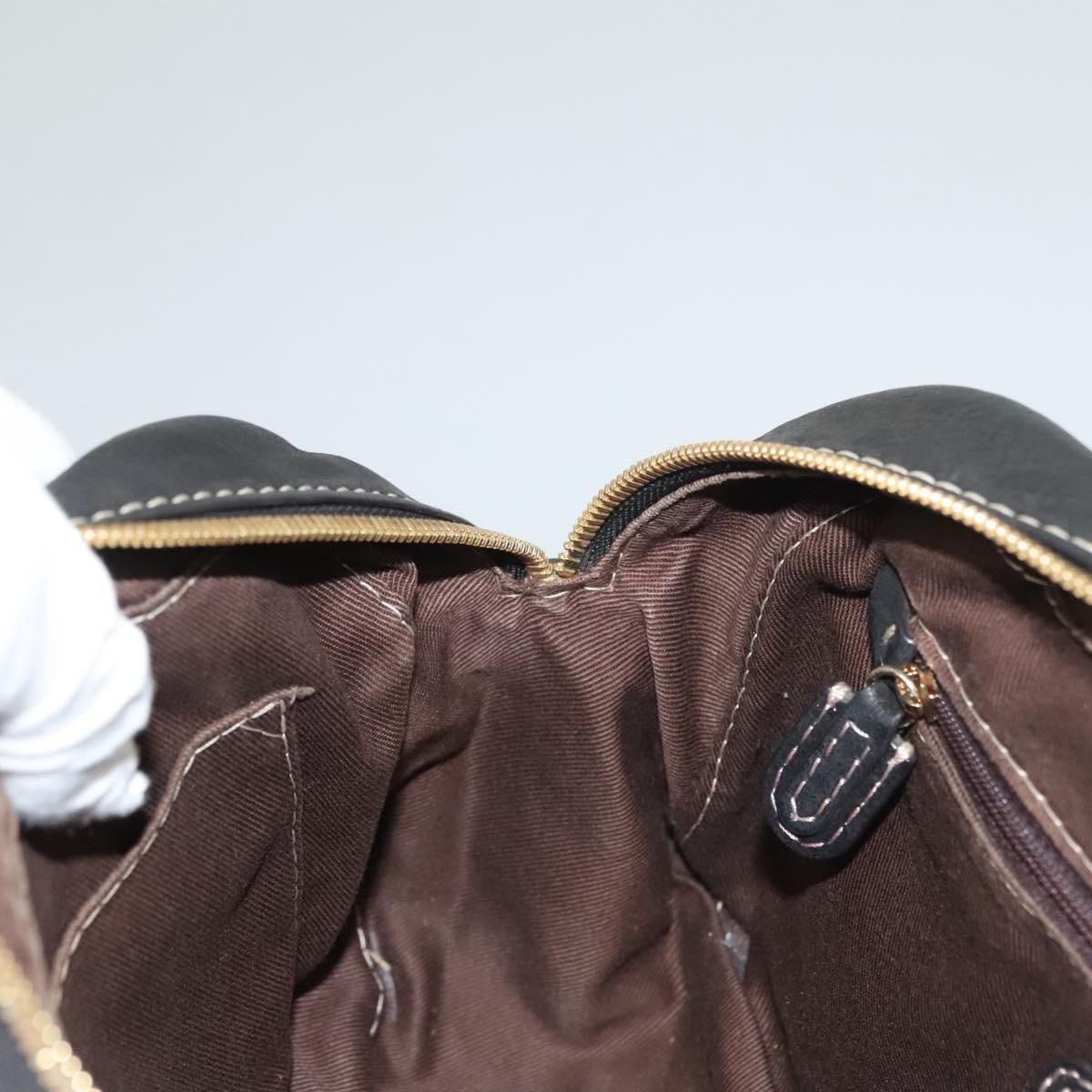 LOEWE Anagram Hand Bag Leather Black Gold Auth sw1269