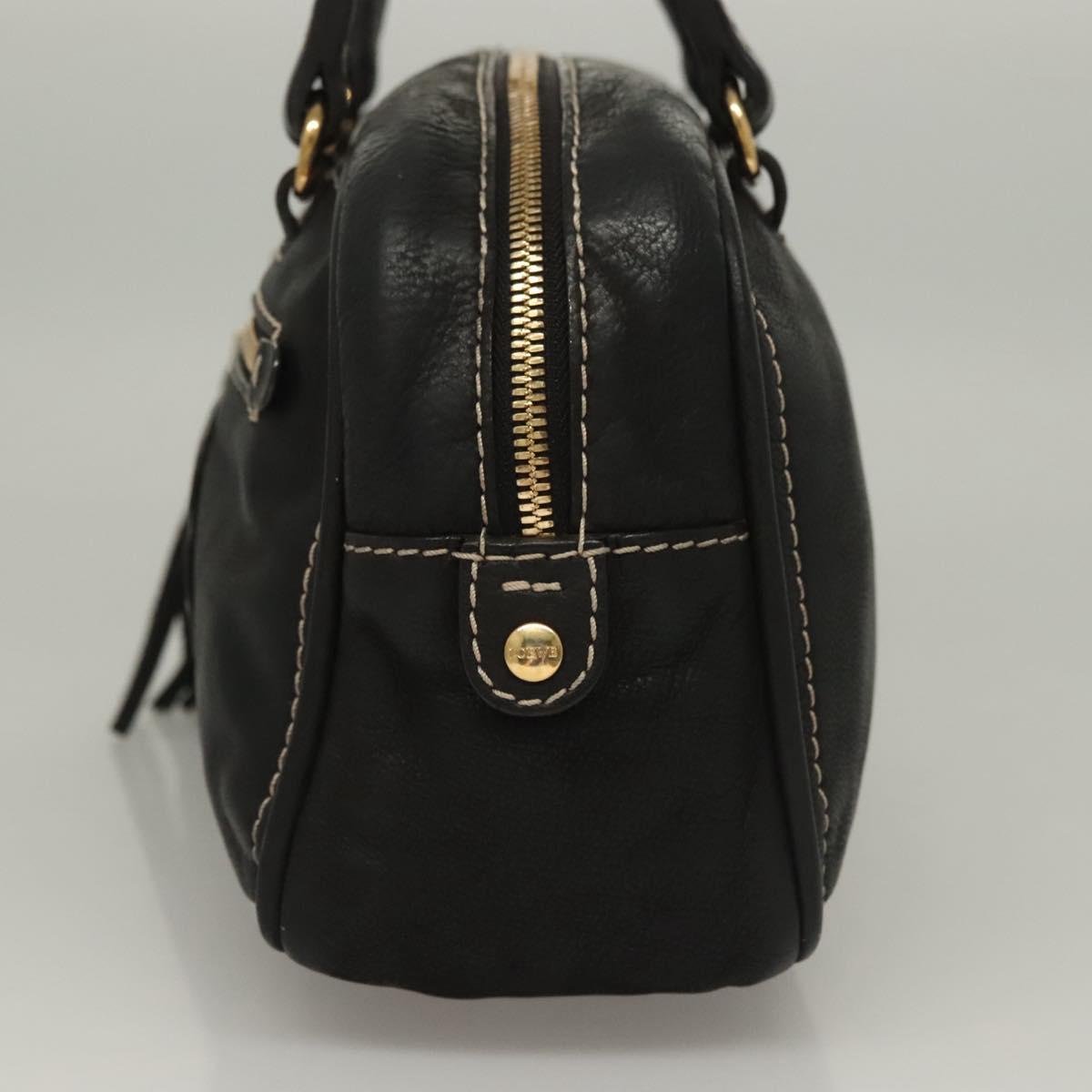 LOEWE Anagram Hand Bag Leather Black Gold Auth sw1269