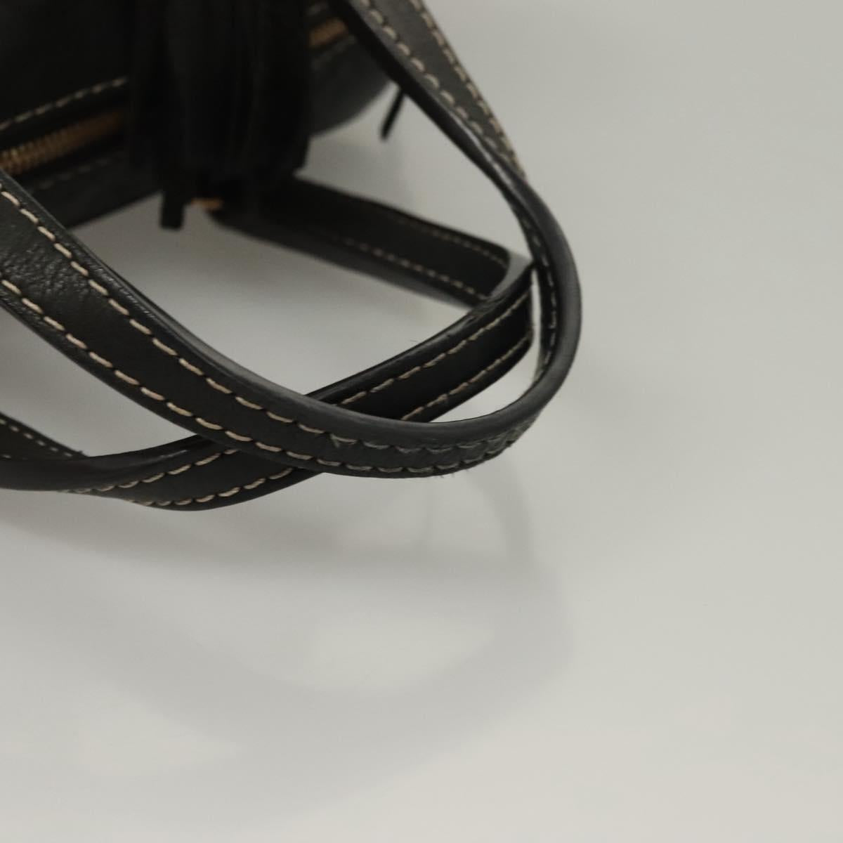 LOEWE Anagram Hand Bag Leather Black Gold Auth sw1269