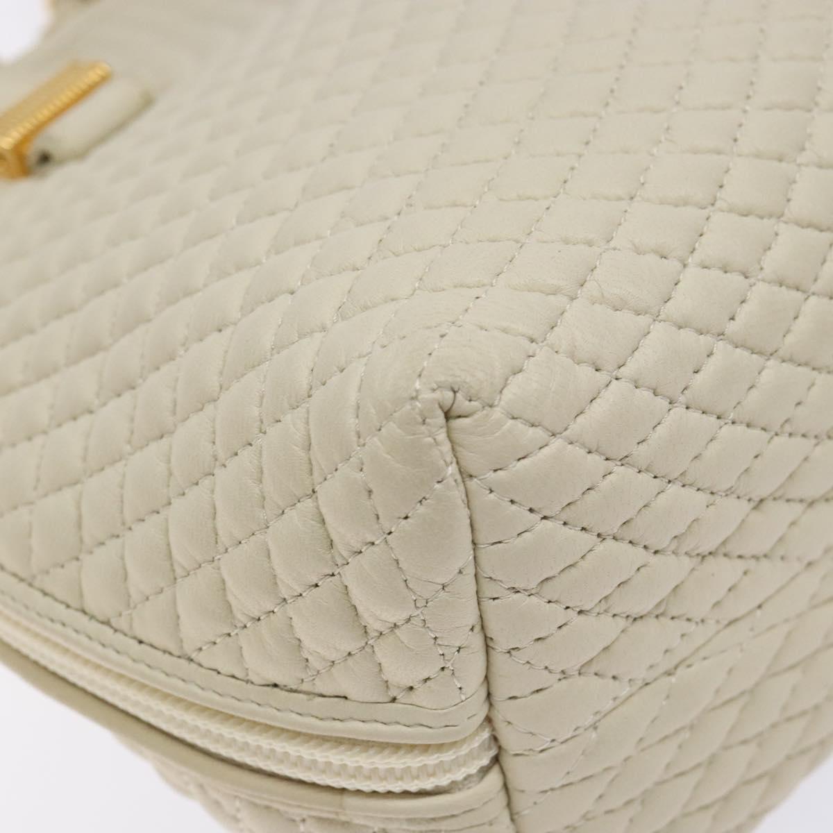 BALLY Hand Bag Leather White Gold Auth sw1273