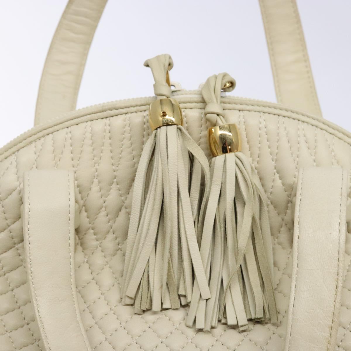 BALLY Hand Bag Leather White Gold Auth sw1273
