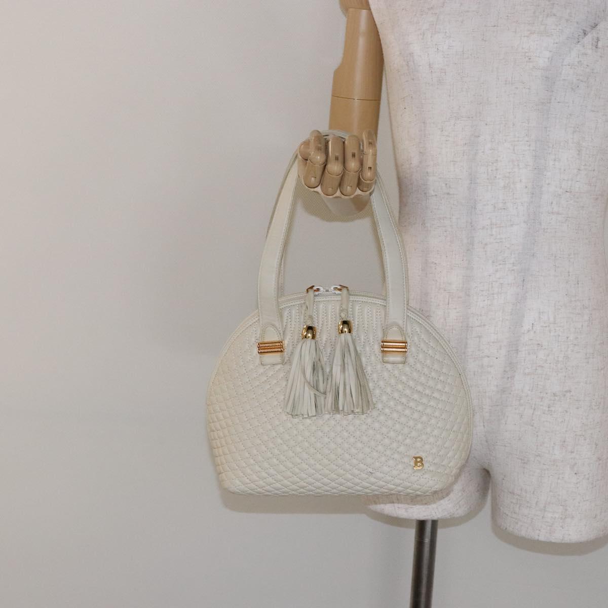 BALLY Hand Bag Leather White Gold Auth sw1273