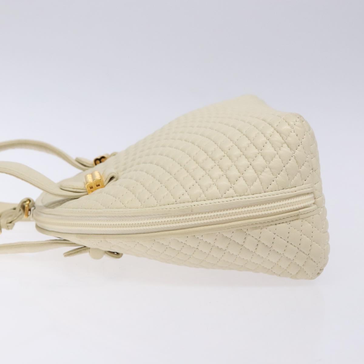 BALLY Hand Bag Leather White Gold Auth sw1273