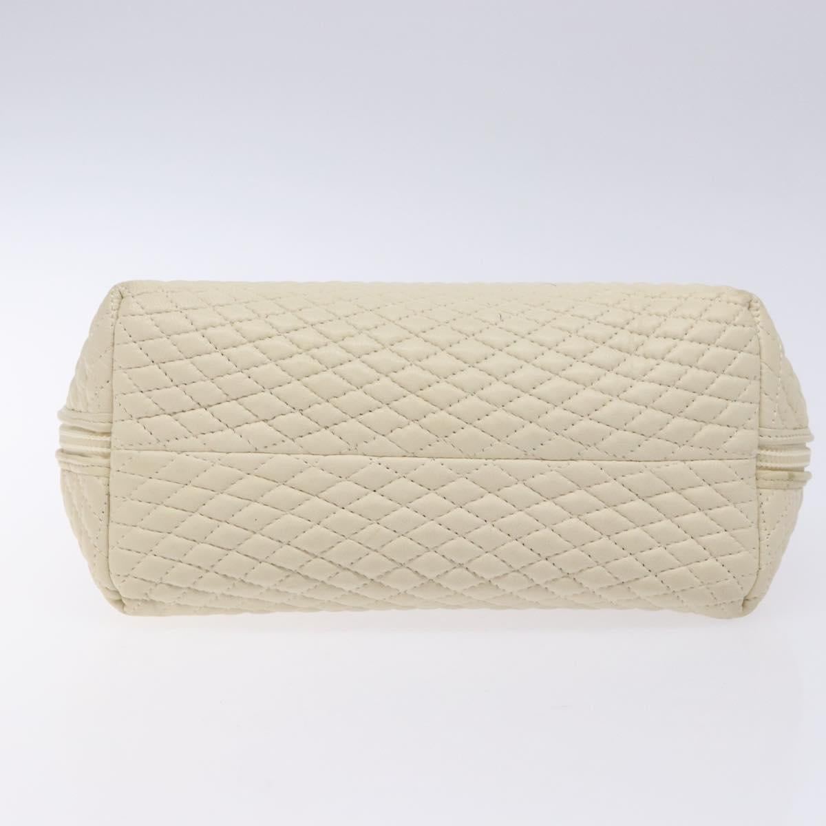 BALLY Hand Bag Leather White Gold Auth sw1273