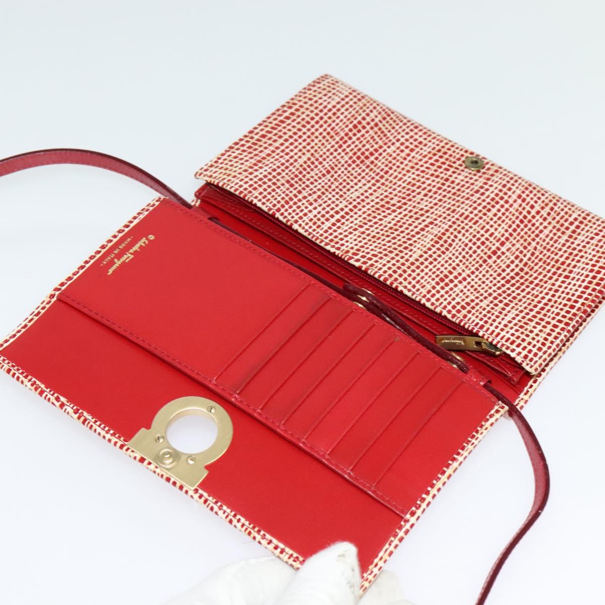 Salvatore Ferragamo Shoulder wallet Leather Red Gold Auth sw1278