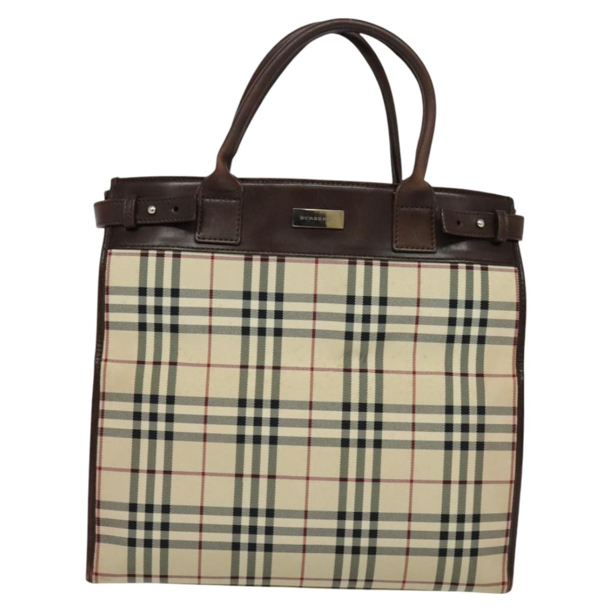 BURBERRY Nova Check Hand Bag Canvas 2way Beige Auth sw128