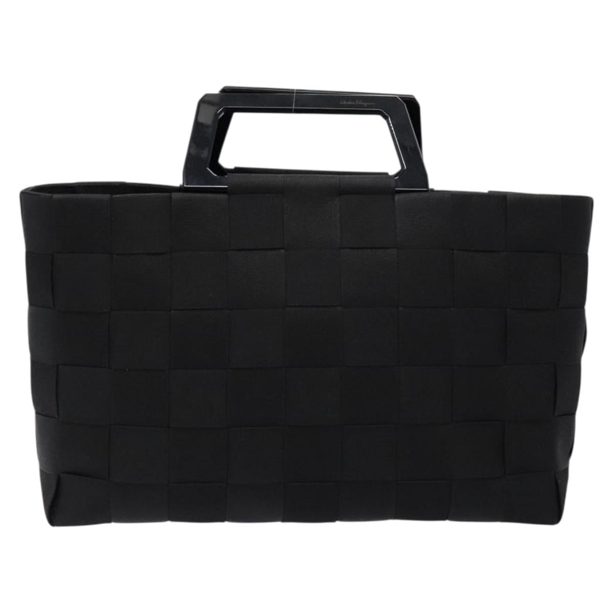Salvatore Ferragamo Hand Bag Canvas Black Silver Auth sw1281