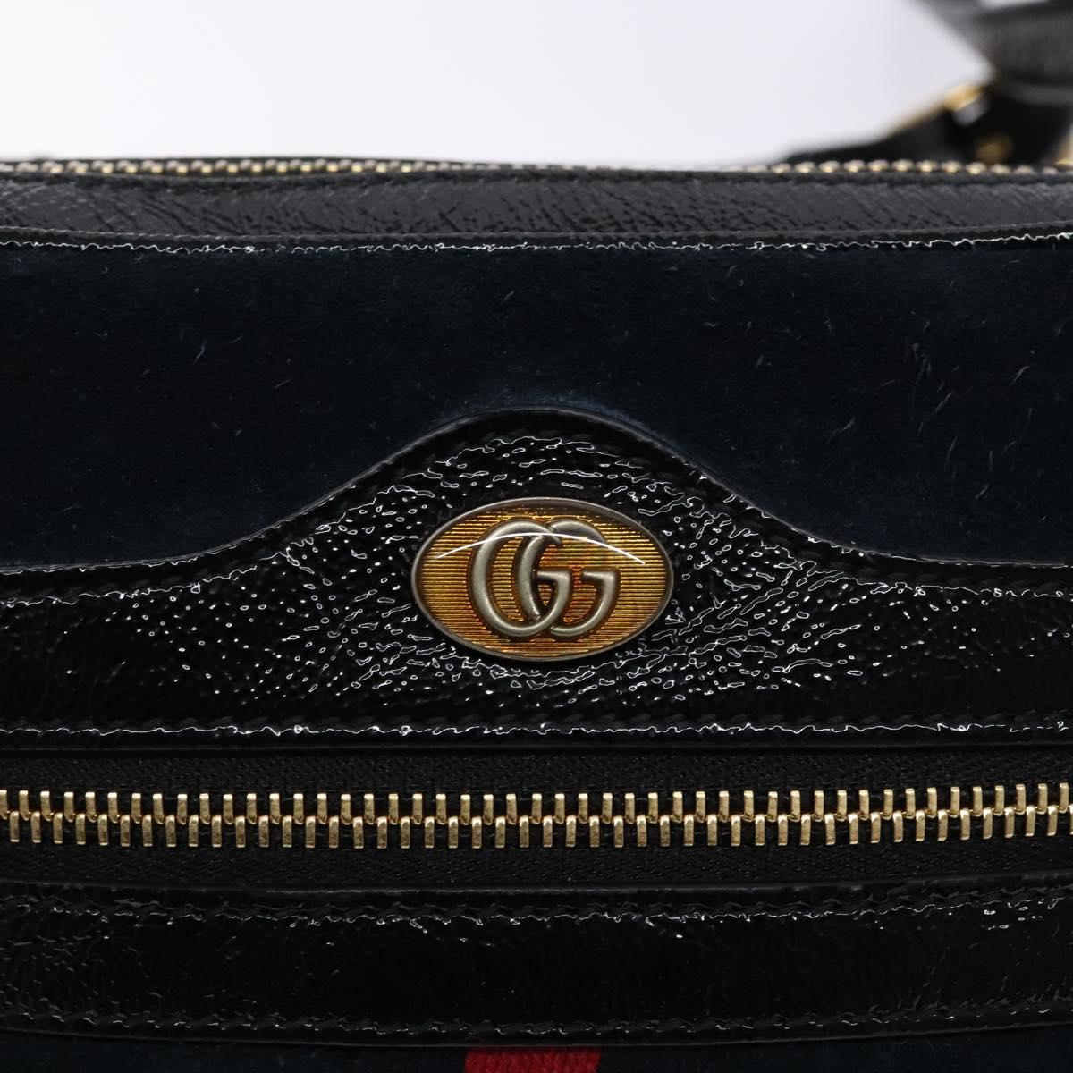 GUCCI Sherry Line Shoulder Bag Suede Navy Gold 517350 Auth sw1285