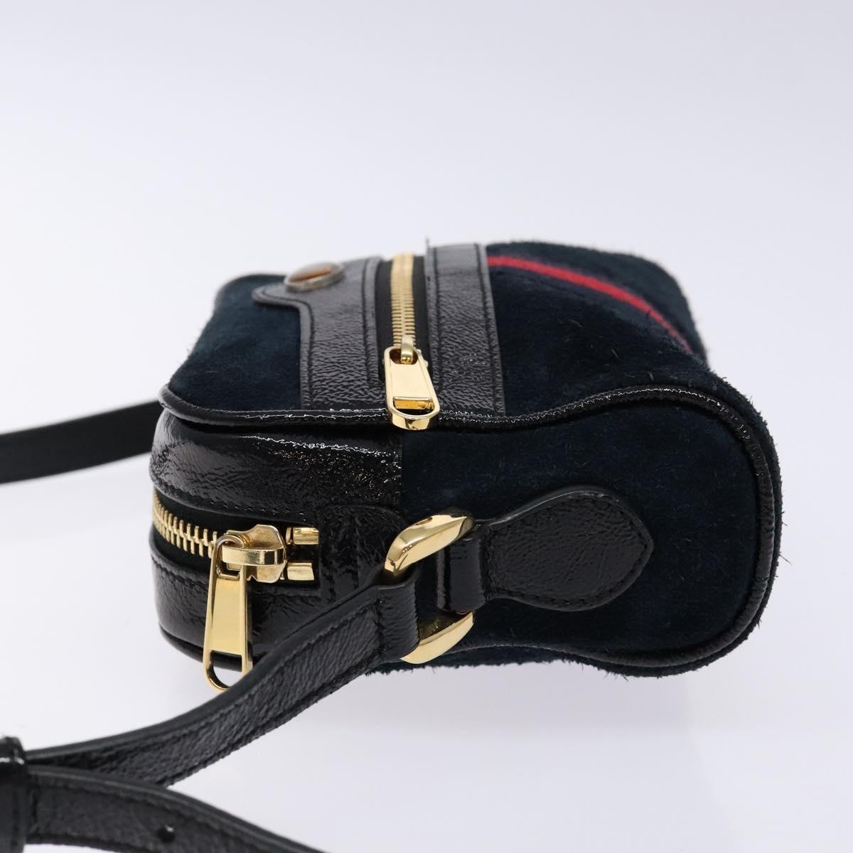 GUCCI Sherry Line Shoulder Bag Suede Navy Gold 517350 Auth sw1285