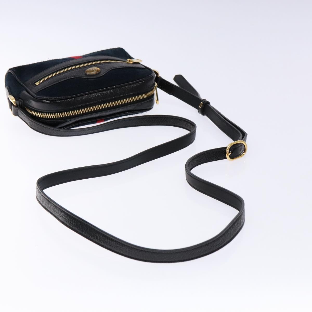GUCCI Sherry Line Shoulder Bag Suede Navy Gold 517350 Auth sw1285