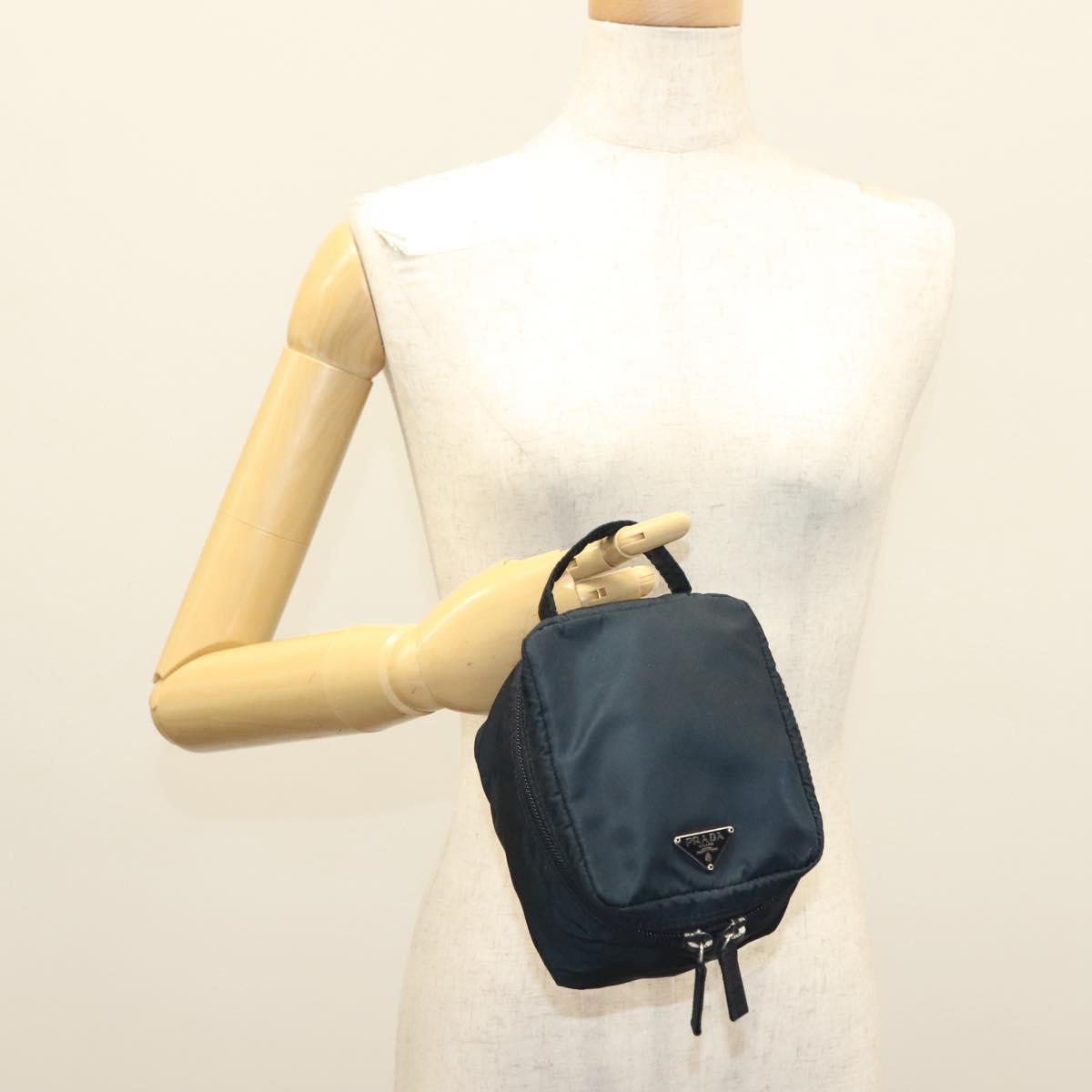 PRADA Hand Pouch Nylon Navy Silver Auth sw1292