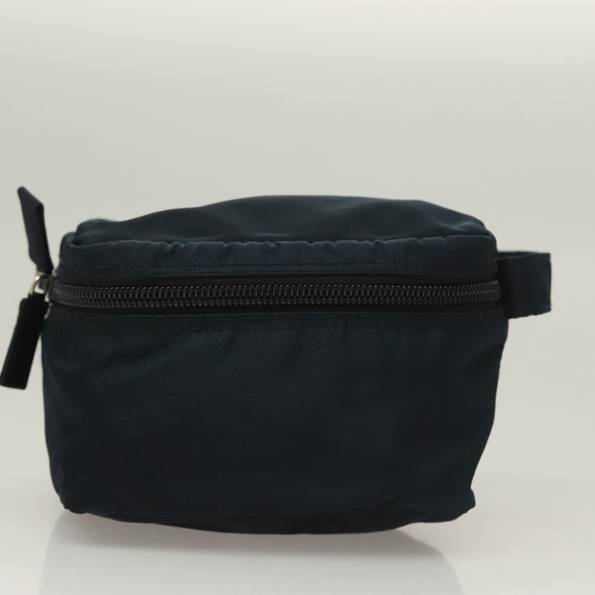 PRADA Hand Pouch Nylon Navy Silver Auth sw1292