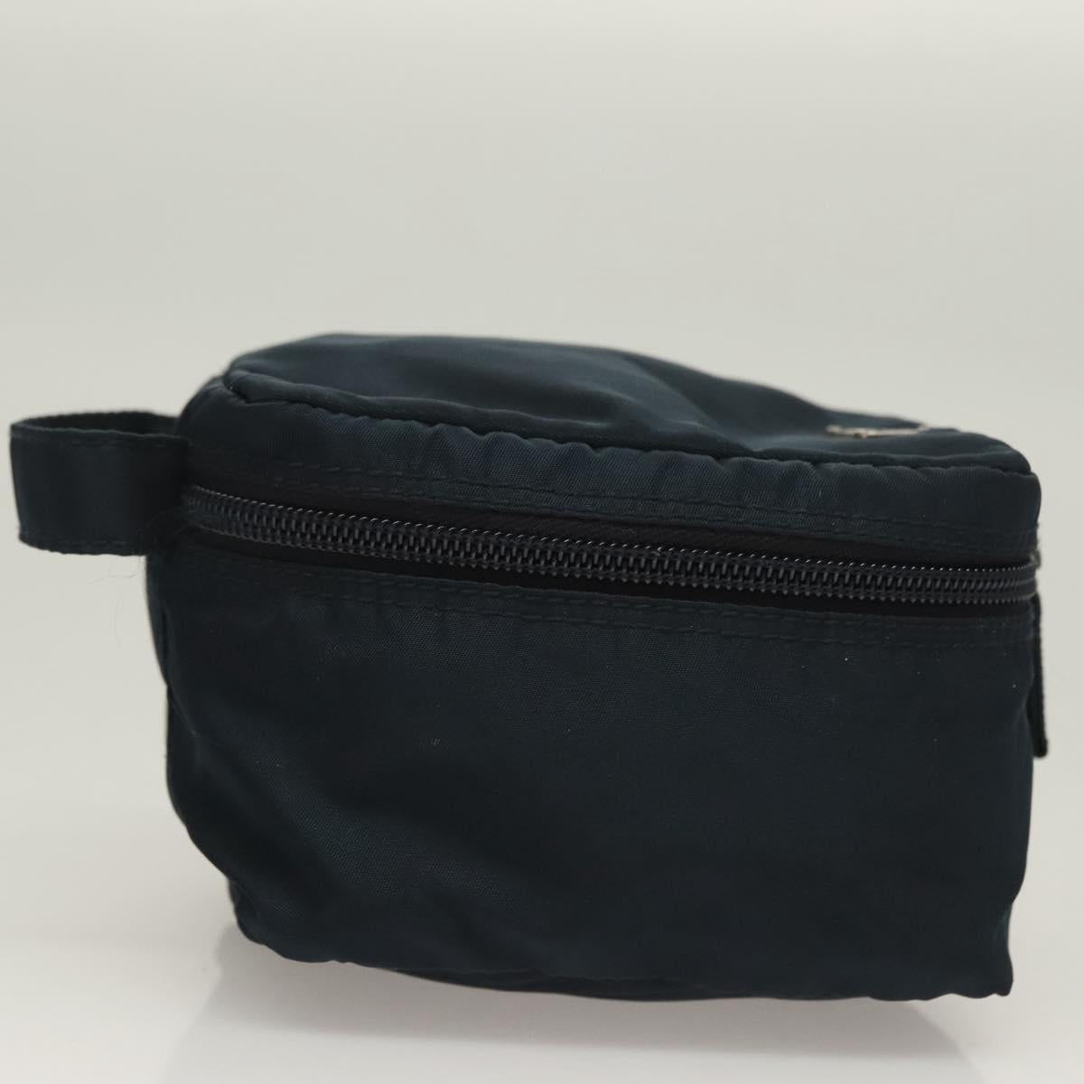 PRADA Hand Pouch Nylon Navy Silver Auth sw1292