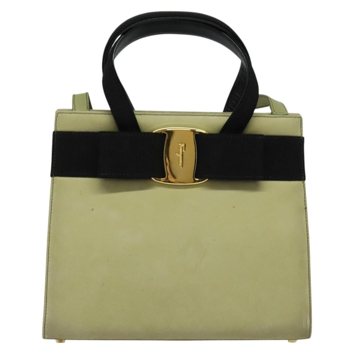 Salvatore Ferragamo Vala Hand Bag Suede 2way Beige Gold Auth sw1296