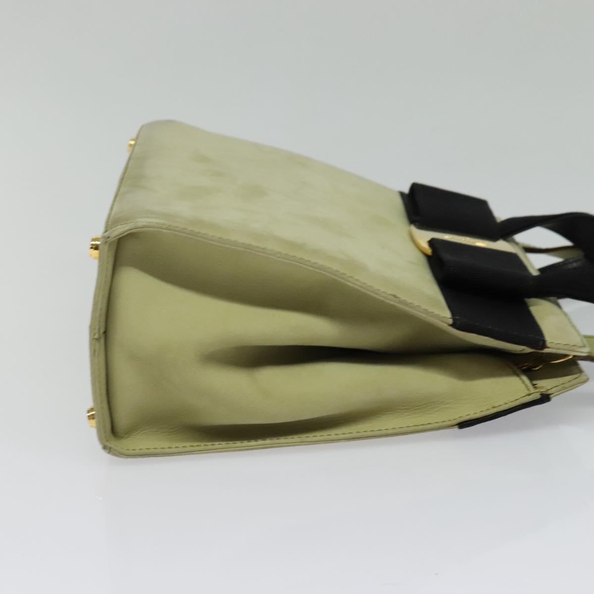 Salvatore Ferragamo Vala Hand Bag Suede 2way Beige Gold Auth sw1296