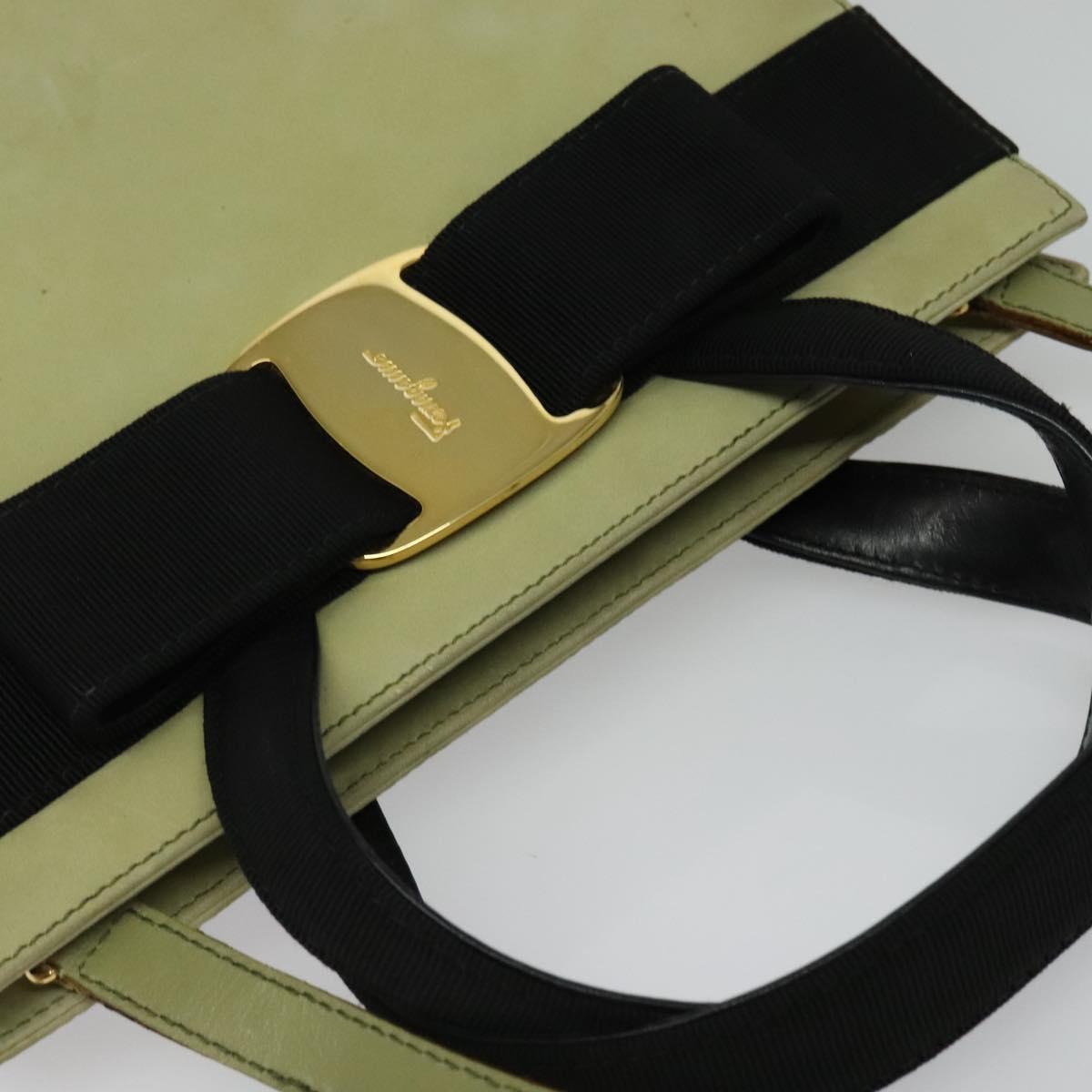 Salvatore Ferragamo Vala Hand Bag Suede 2way Beige Gold Auth sw1296