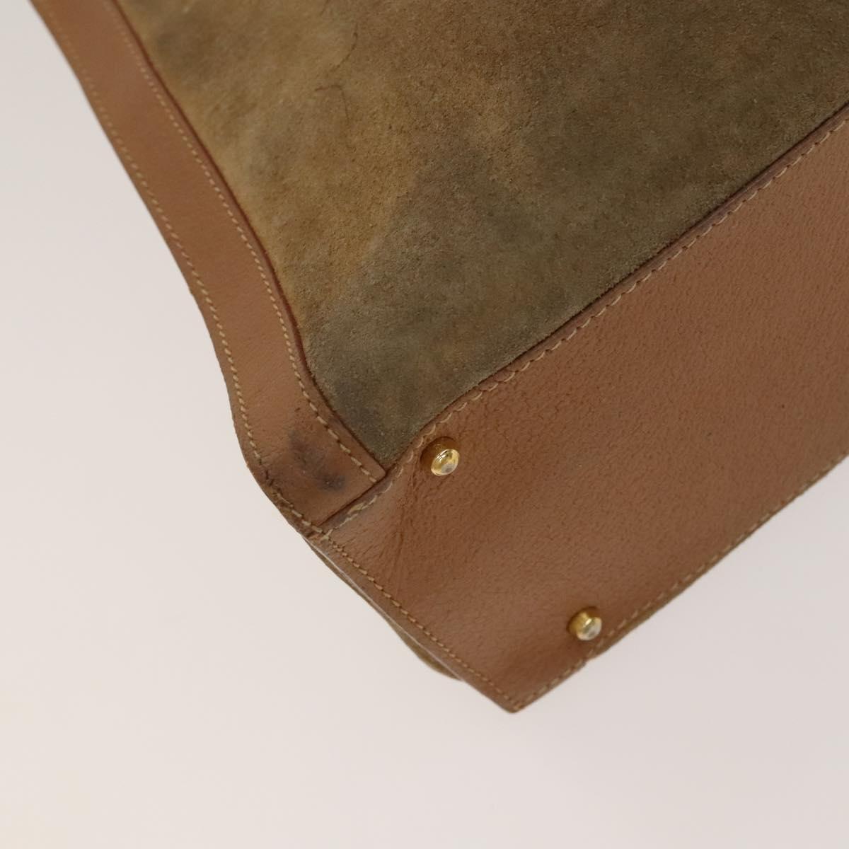 GUCCI Bamboo Hand Bag Suede Beige Gold 002 2058 0260 Auth sw1297