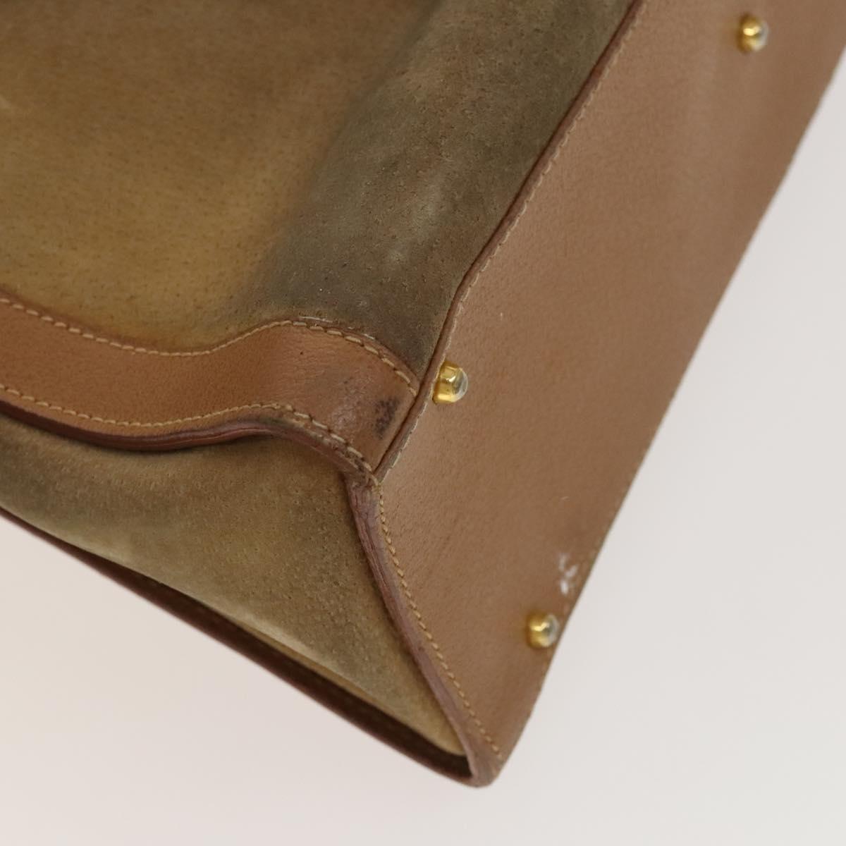 GUCCI Bamboo Hand Bag Suede Beige Gold 002 2058 0260 Auth sw1297