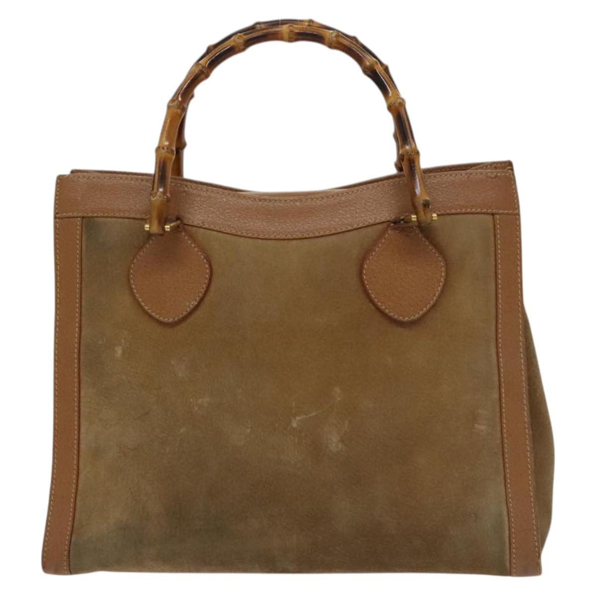 GUCCI Bamboo Hand Bag Suede Beige Gold 002 2058 0260 Auth sw1297