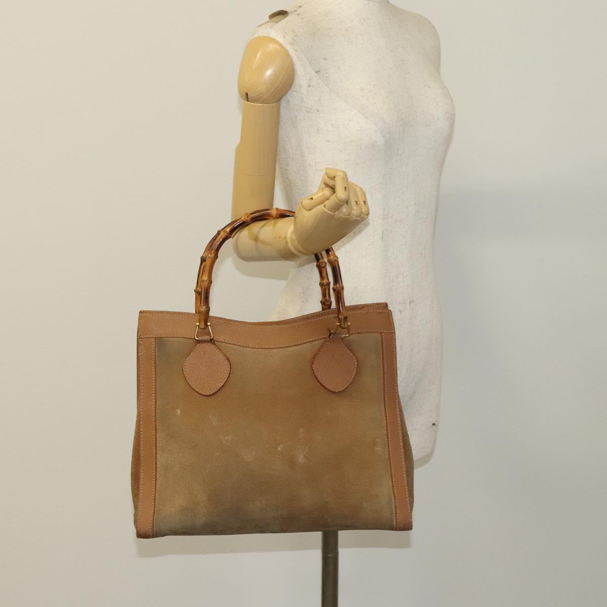 GUCCI Bamboo Hand Bag Suede Beige Gold 002 2058 0260 Auth sw1297