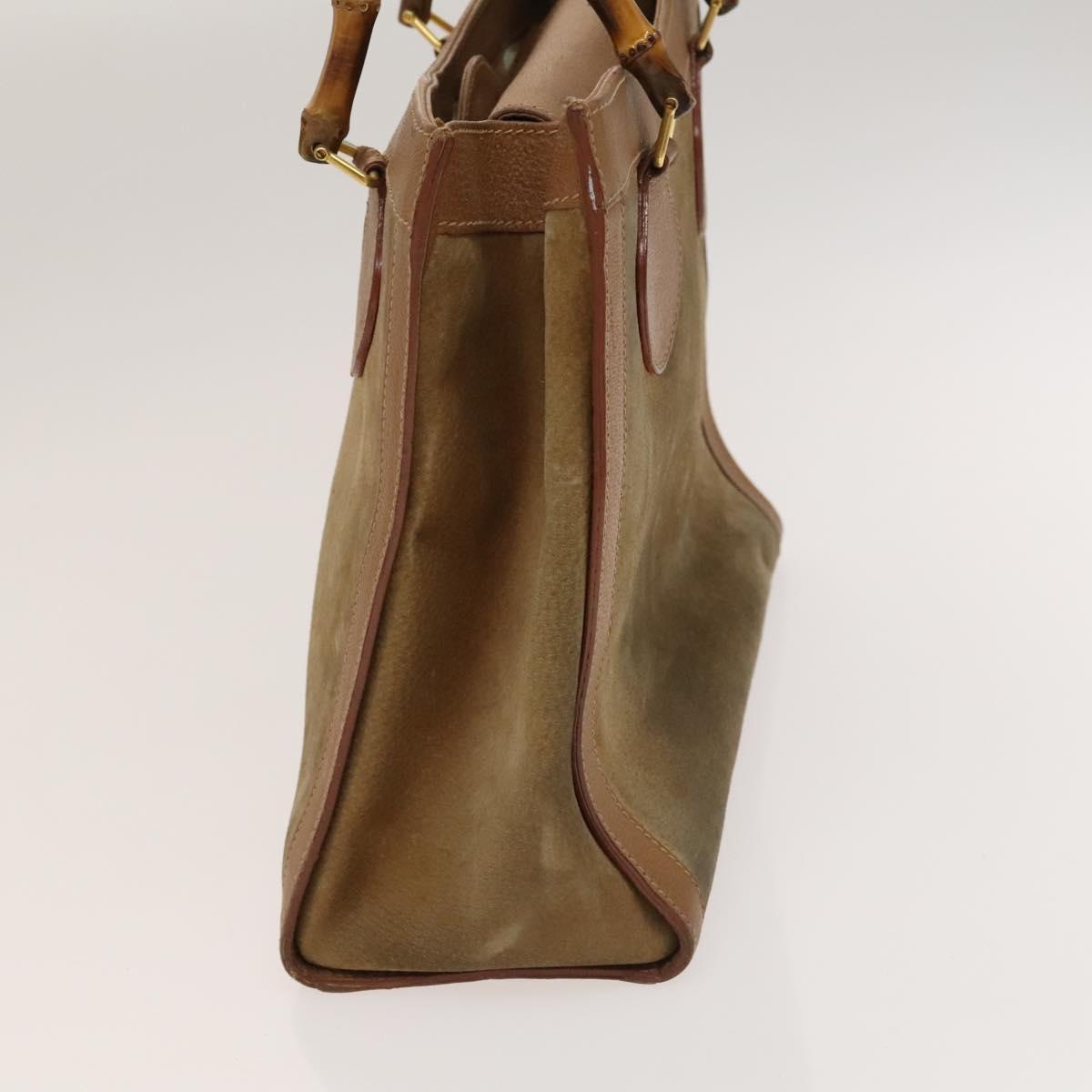 GUCCI Bamboo Hand Bag Suede Beige Gold 002 2058 0260 Auth sw1297
