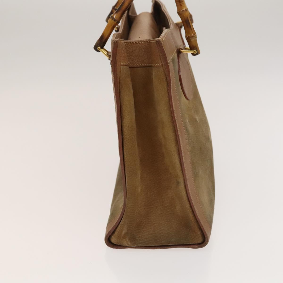 GUCCI Bamboo Hand Bag Suede Beige Gold 002 2058 0260 Auth sw1297