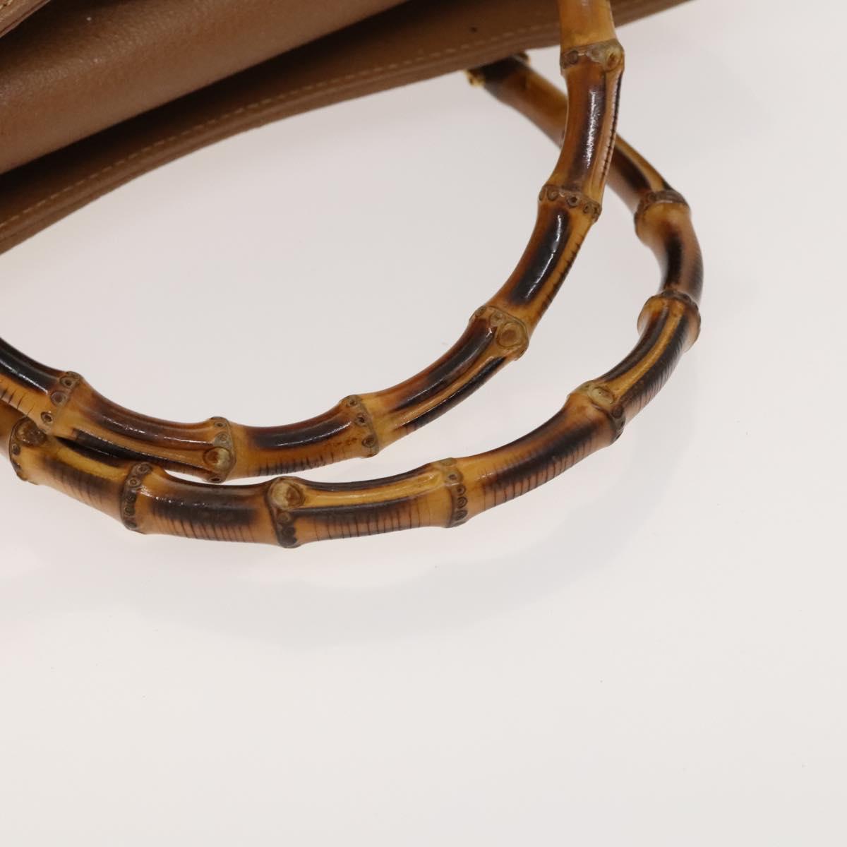 GUCCI Bamboo Hand Bag Suede Beige Gold 002 2058 0260 Auth sw1297