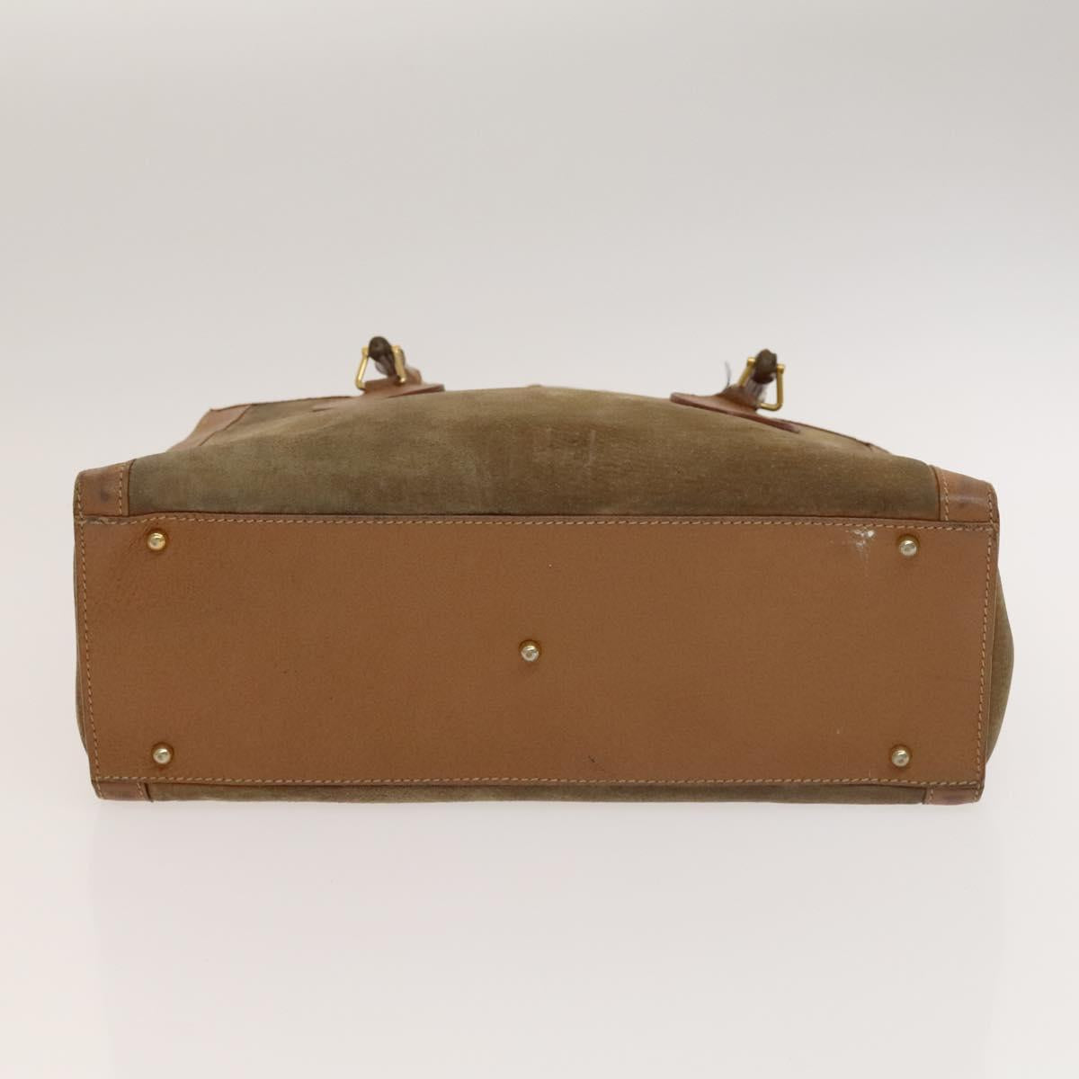 GUCCI Bamboo Hand Bag Suede Beige Gold 002 2058 0260 Auth sw1297