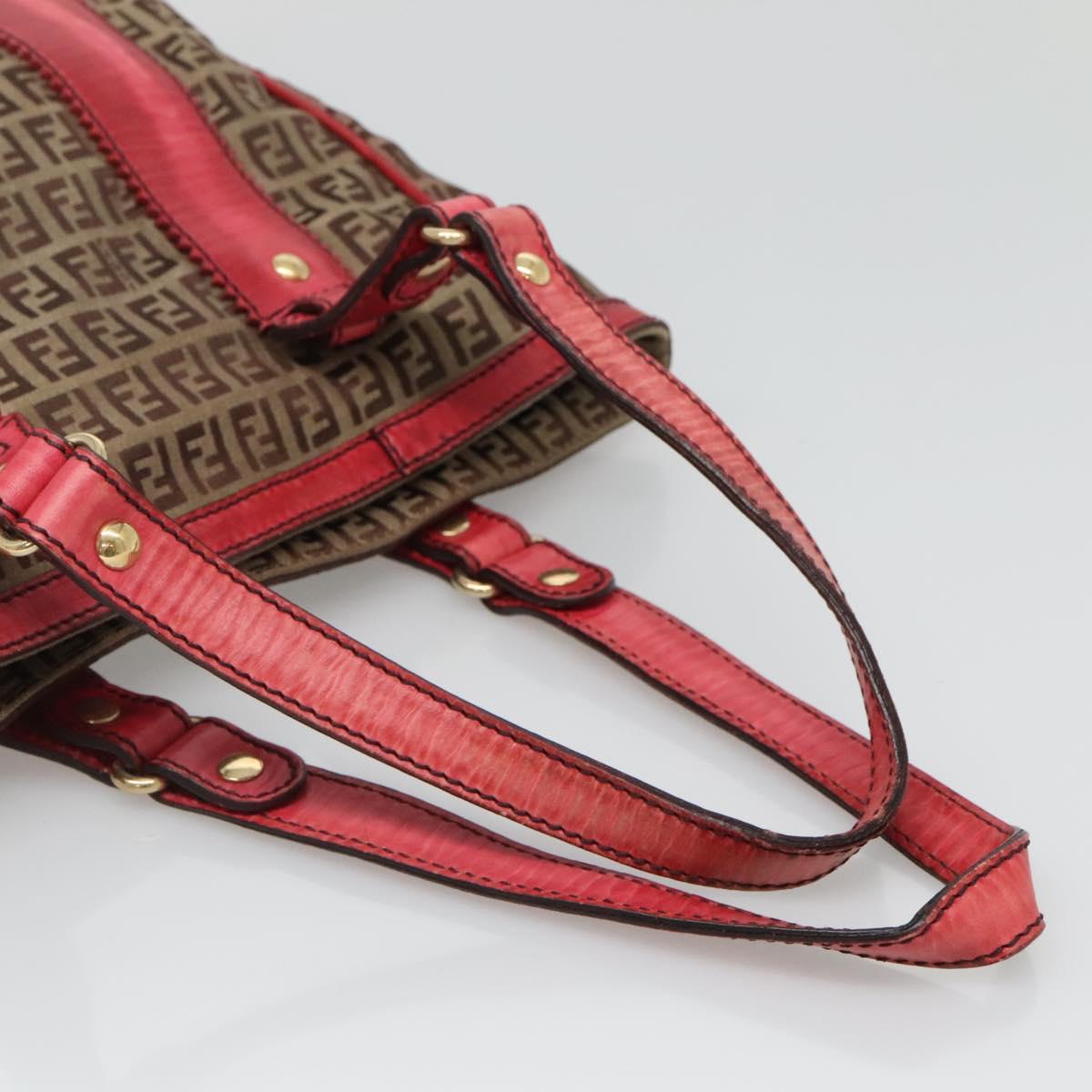 FENDI Zucchino Canvas Tote Bag Beige Gold Auth sw1303