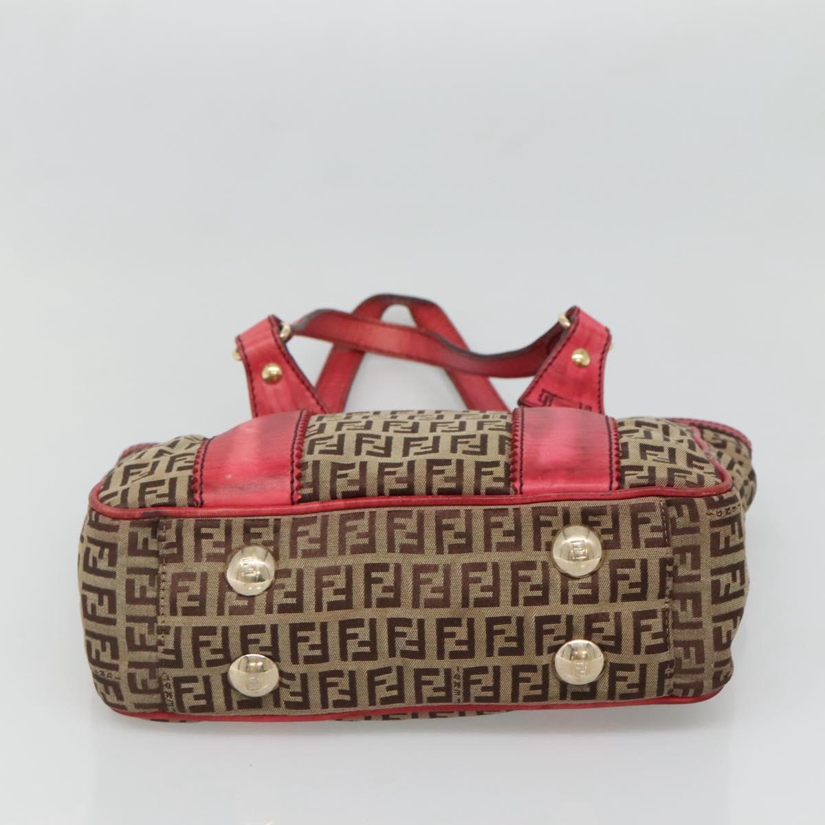 FENDI Zucchino Canvas Tote Bag Beige Gold Auth sw1303