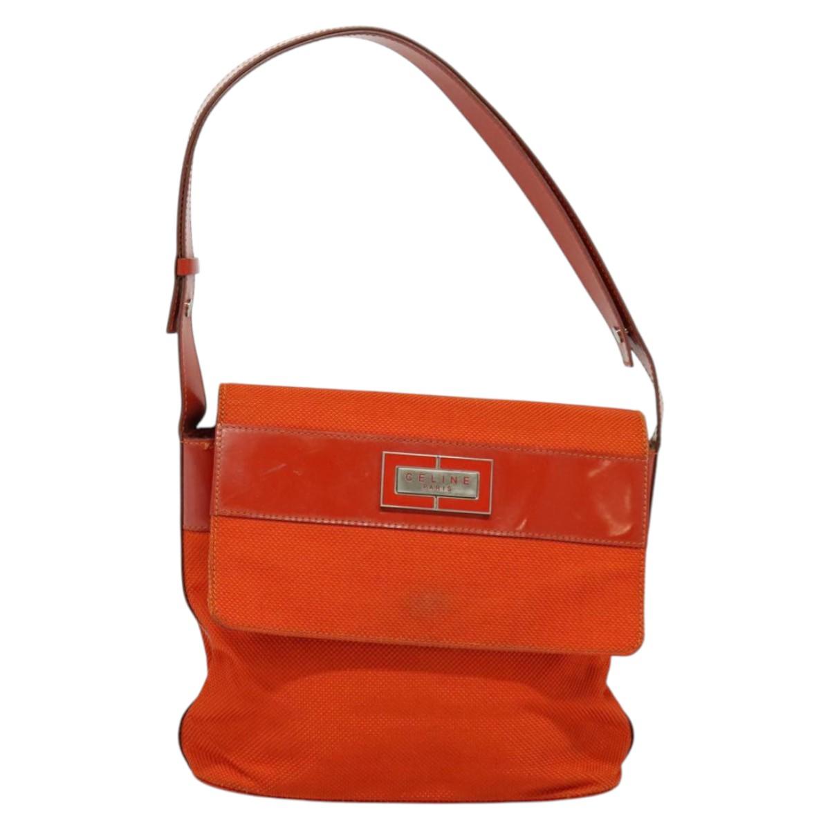 CELINE Shoulder Bag Canvas Orange Silver Auth sw1304