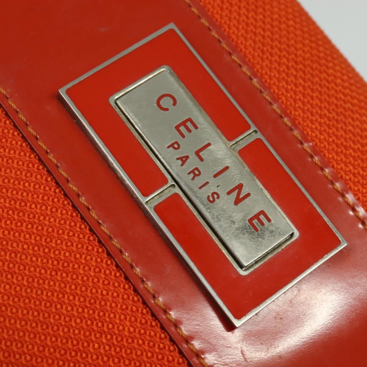 CELINE Shoulder Bag Canvas Orange Silver Auth sw1304