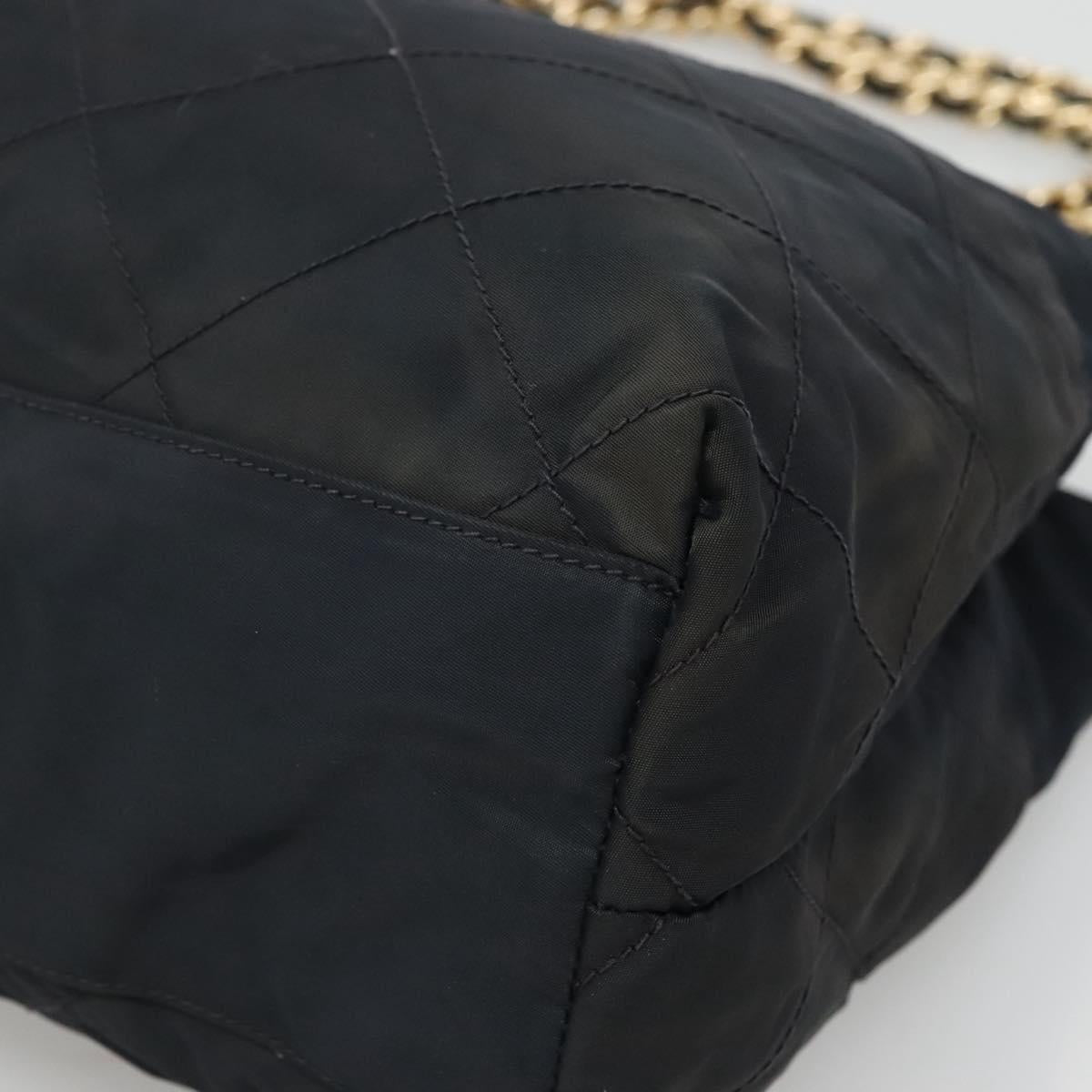 PRADA Chain Shoulder Bag Nylon Navy Gold Auth sw1307