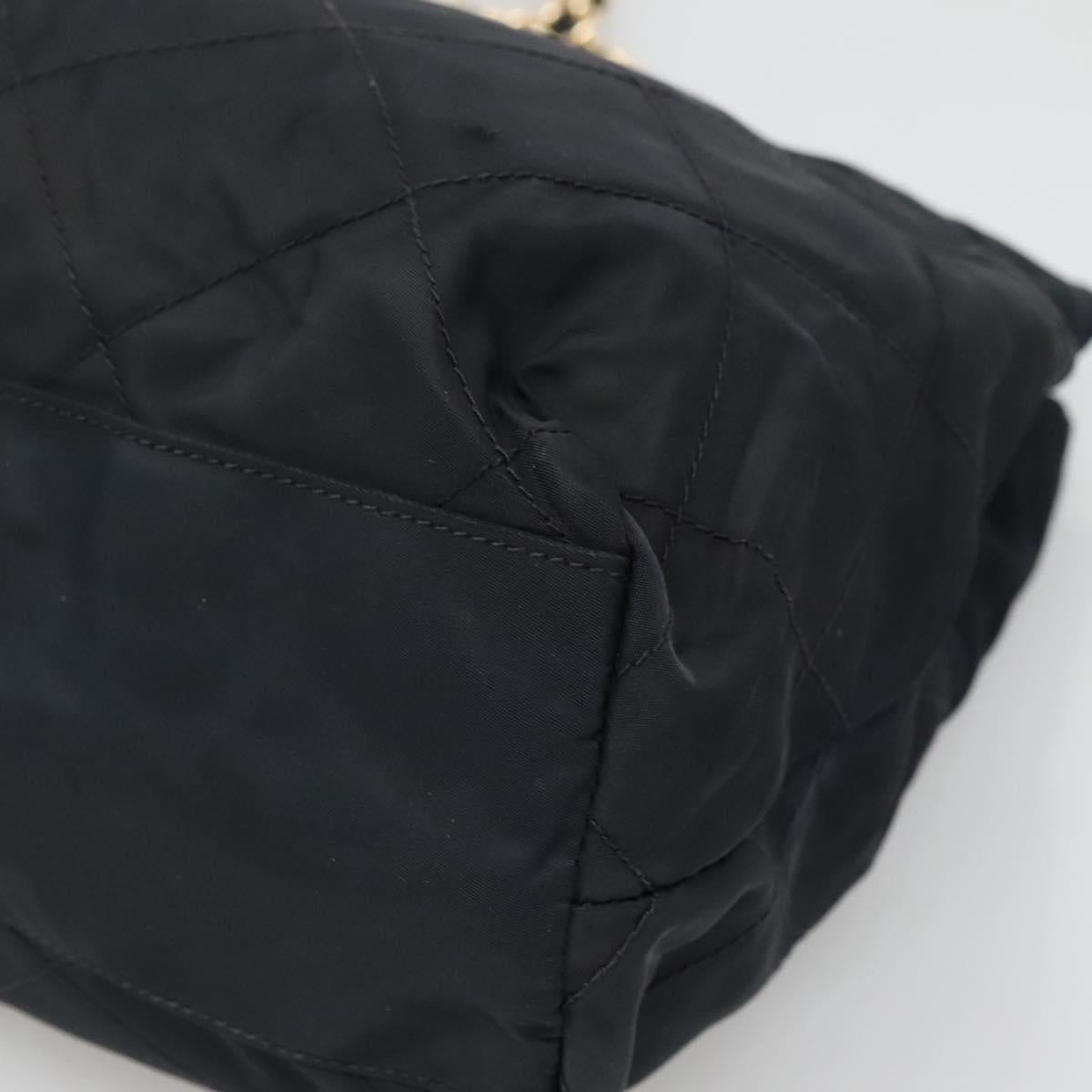PRADA Chain Shoulder Bag Nylon Navy Gold Auth sw1307