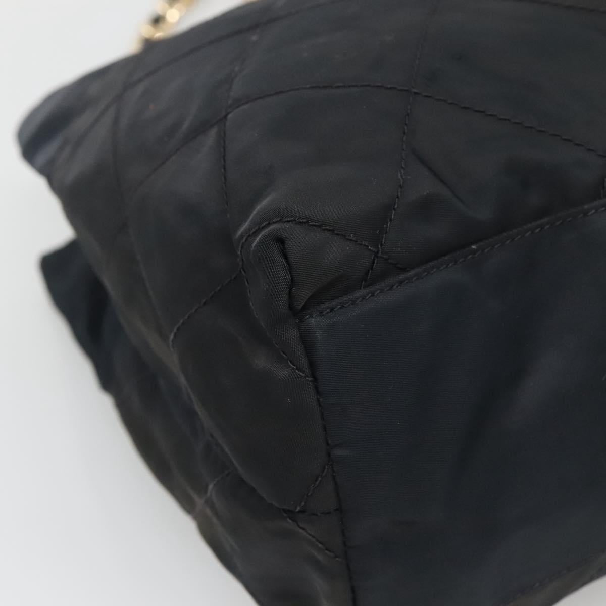 PRADA Chain Shoulder Bag Nylon Navy Gold Auth sw1307