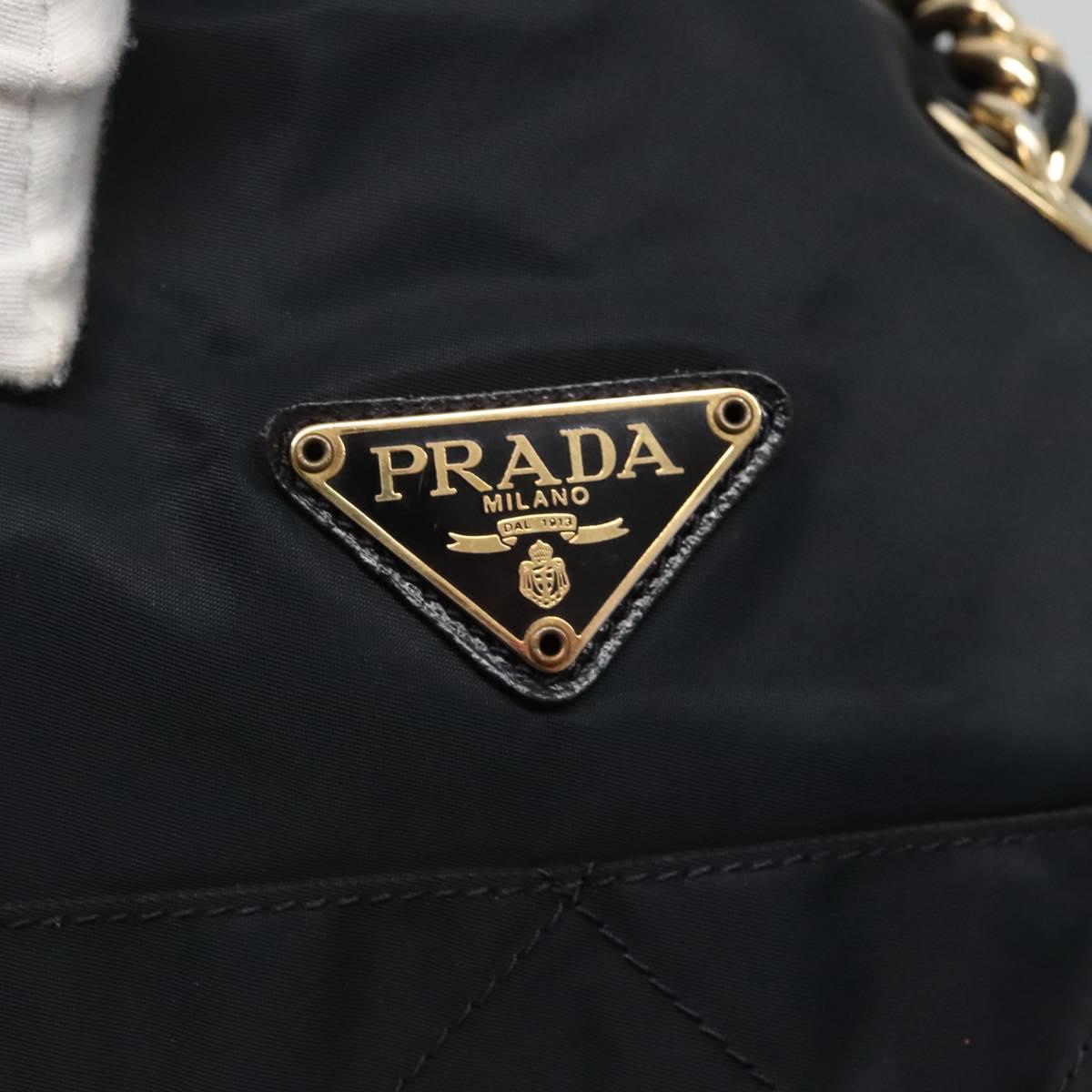 PRADA Chain Shoulder Bag Nylon Navy Gold Auth sw1307