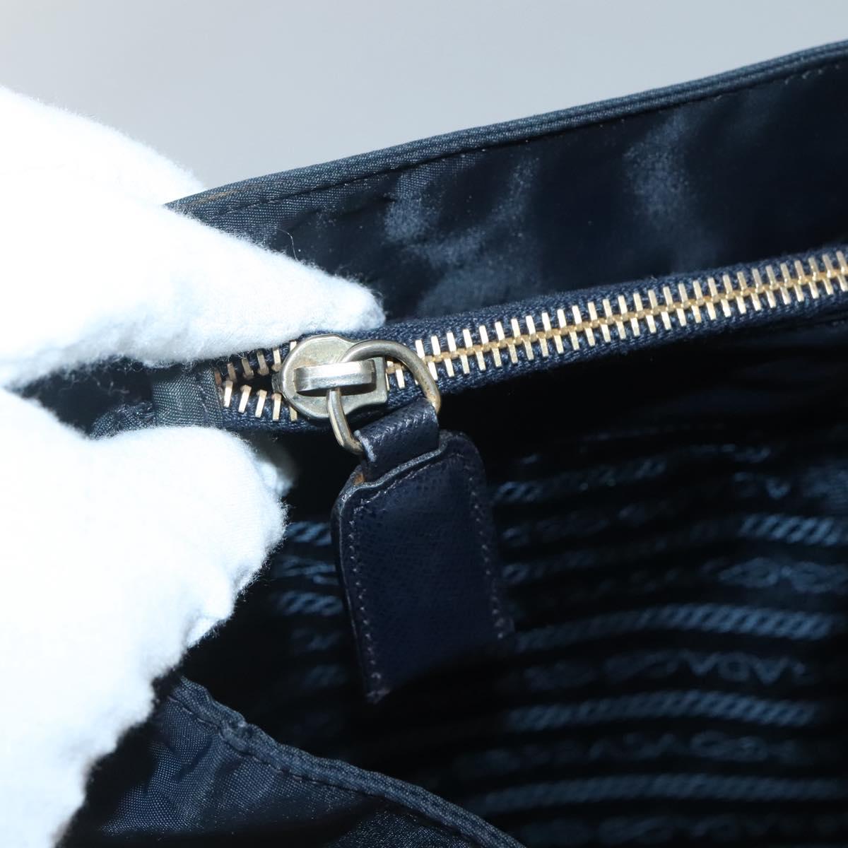 PRADA Chain Shoulder Bag Nylon Navy Gold Auth sw1307