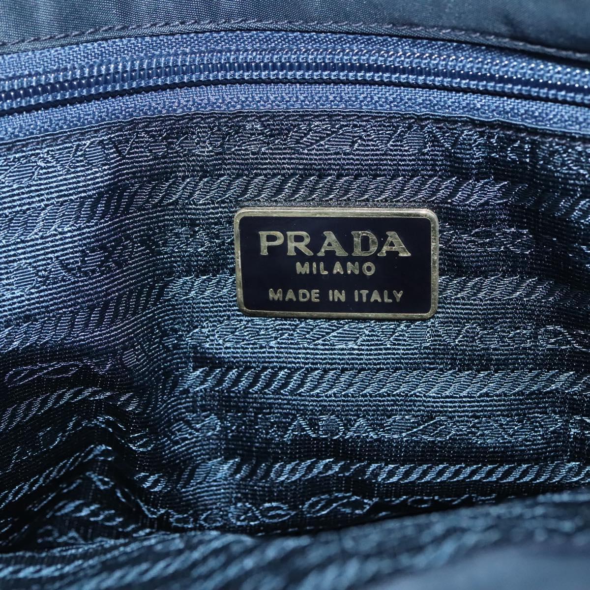 PRADA Chain Shoulder Bag Nylon Navy Gold Auth sw1307