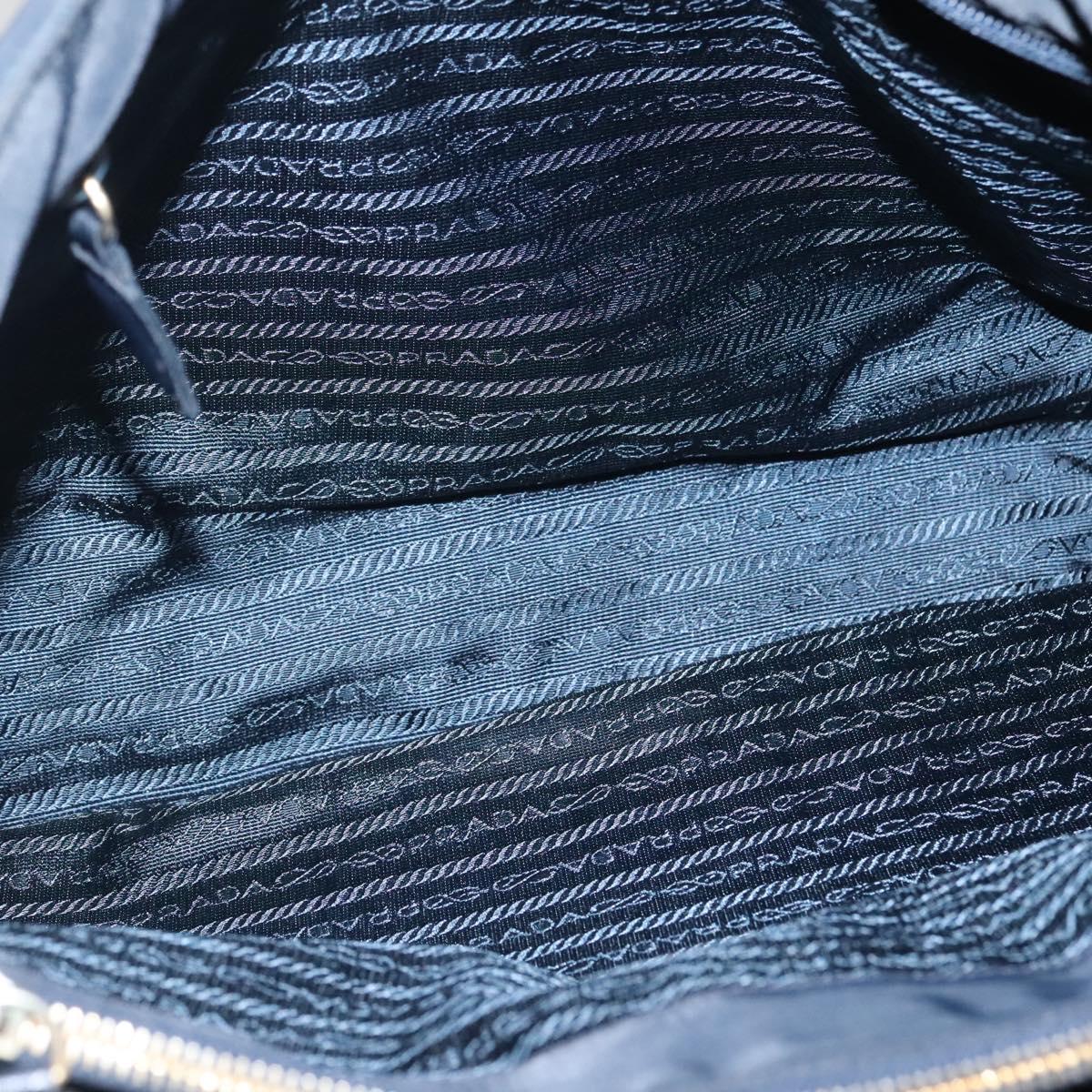 PRADA Chain Shoulder Bag Nylon Navy Gold Auth sw1307