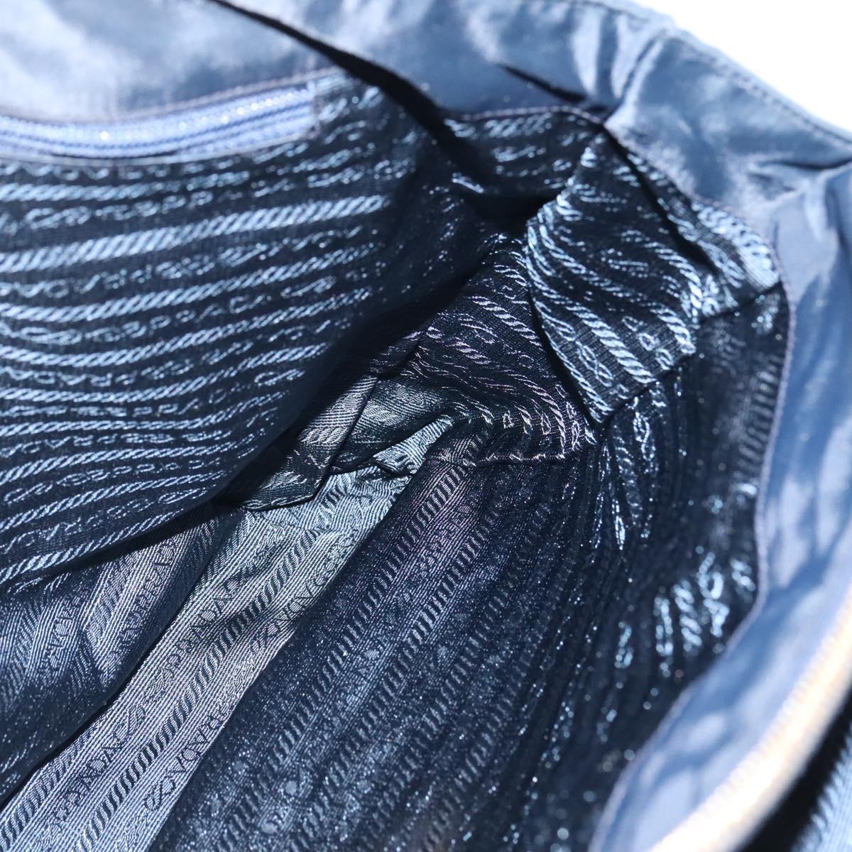 PRADA Chain Shoulder Bag Nylon Navy Gold Auth sw1307