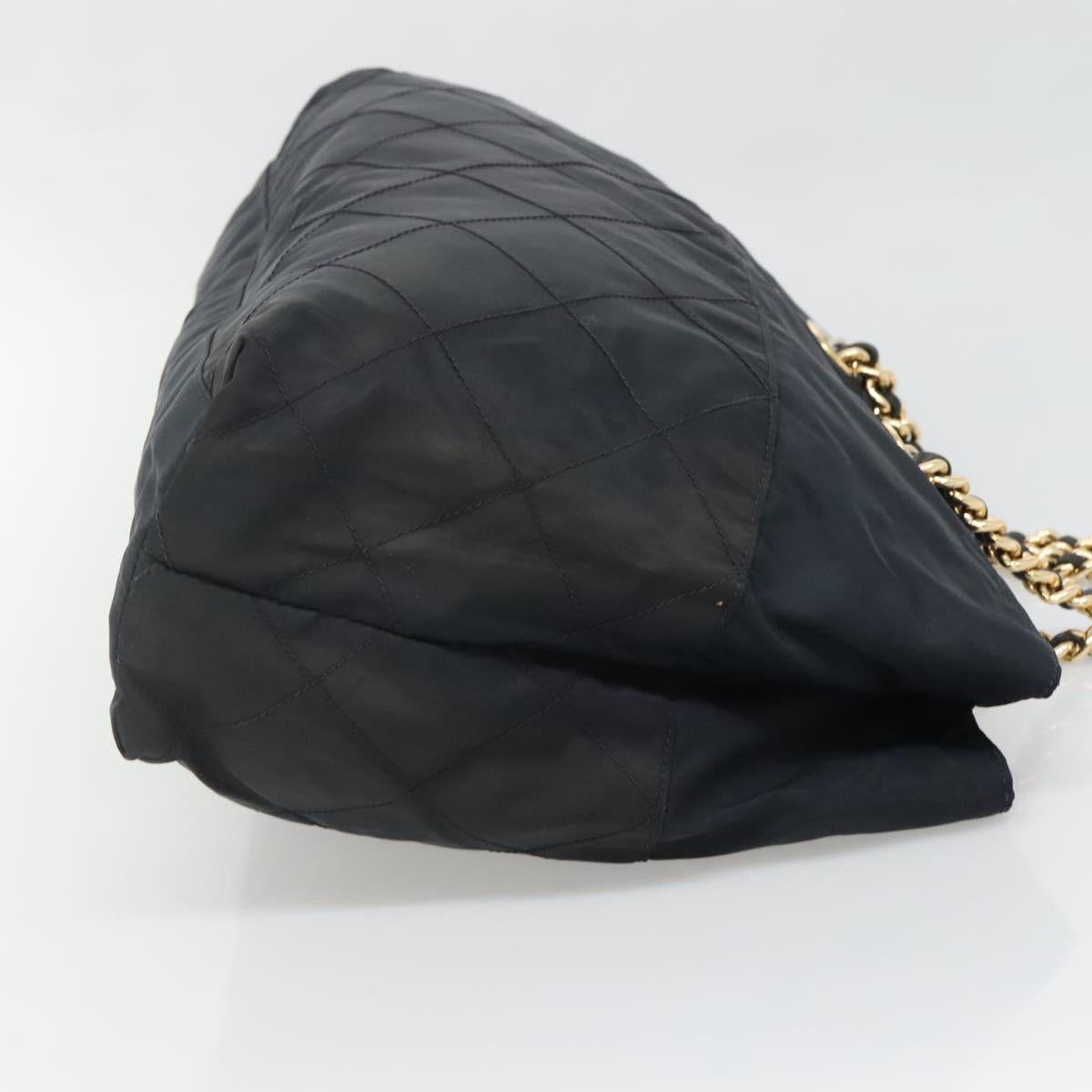 PRADA Chain Shoulder Bag Nylon Navy Gold Auth sw1307