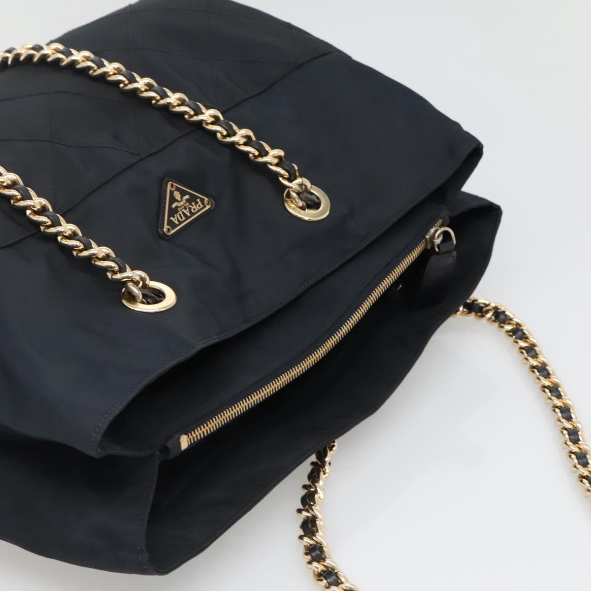 PRADA Chain Shoulder Bag Nylon Navy Gold Auth sw1307