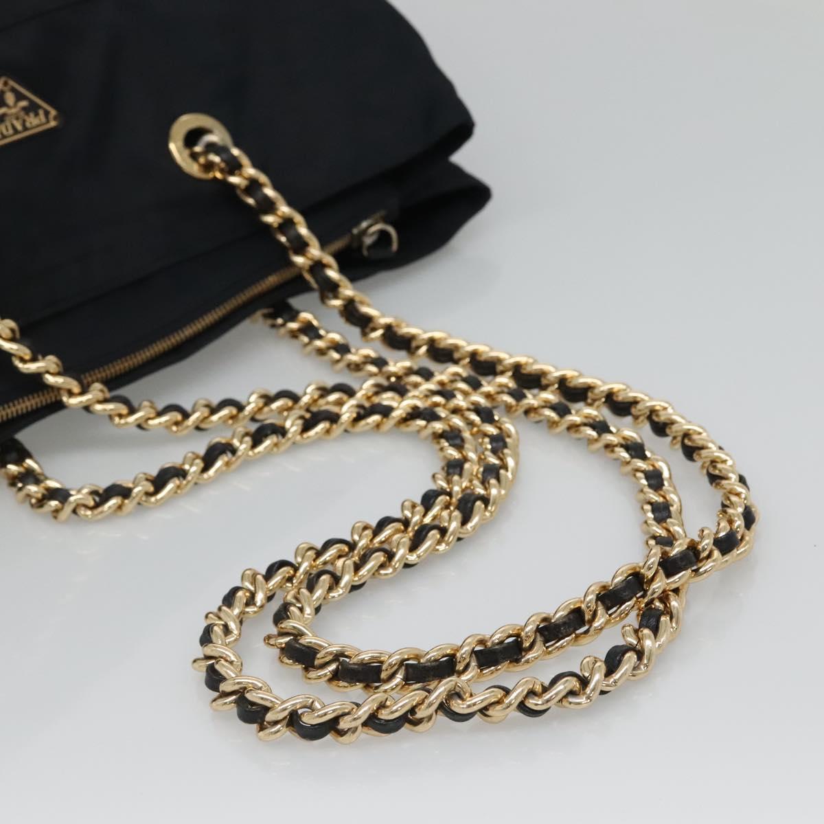 PRADA Chain Shoulder Bag Nylon Navy Gold Auth sw1307