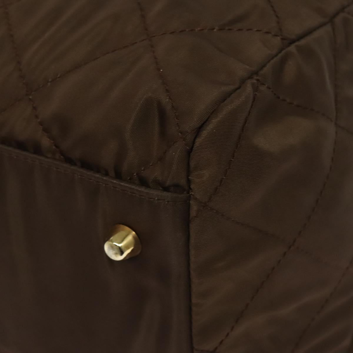 PRADA Boston Bag Nylon Brown Gold Auth sw1308