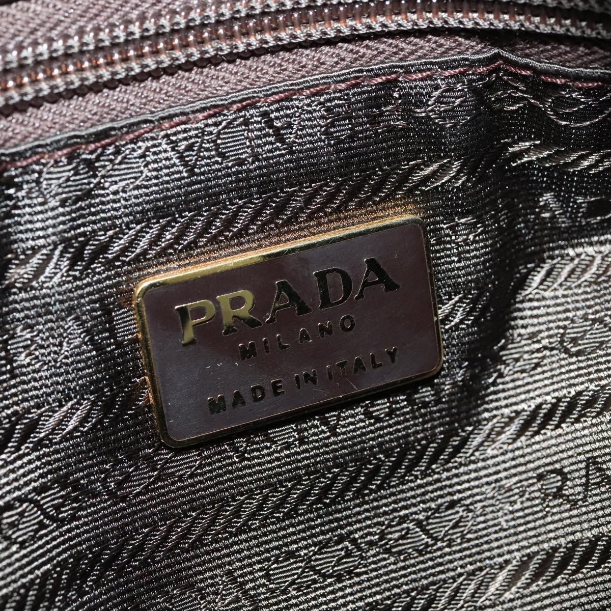 PRADA Boston Bag Nylon Brown Gold Auth sw1308