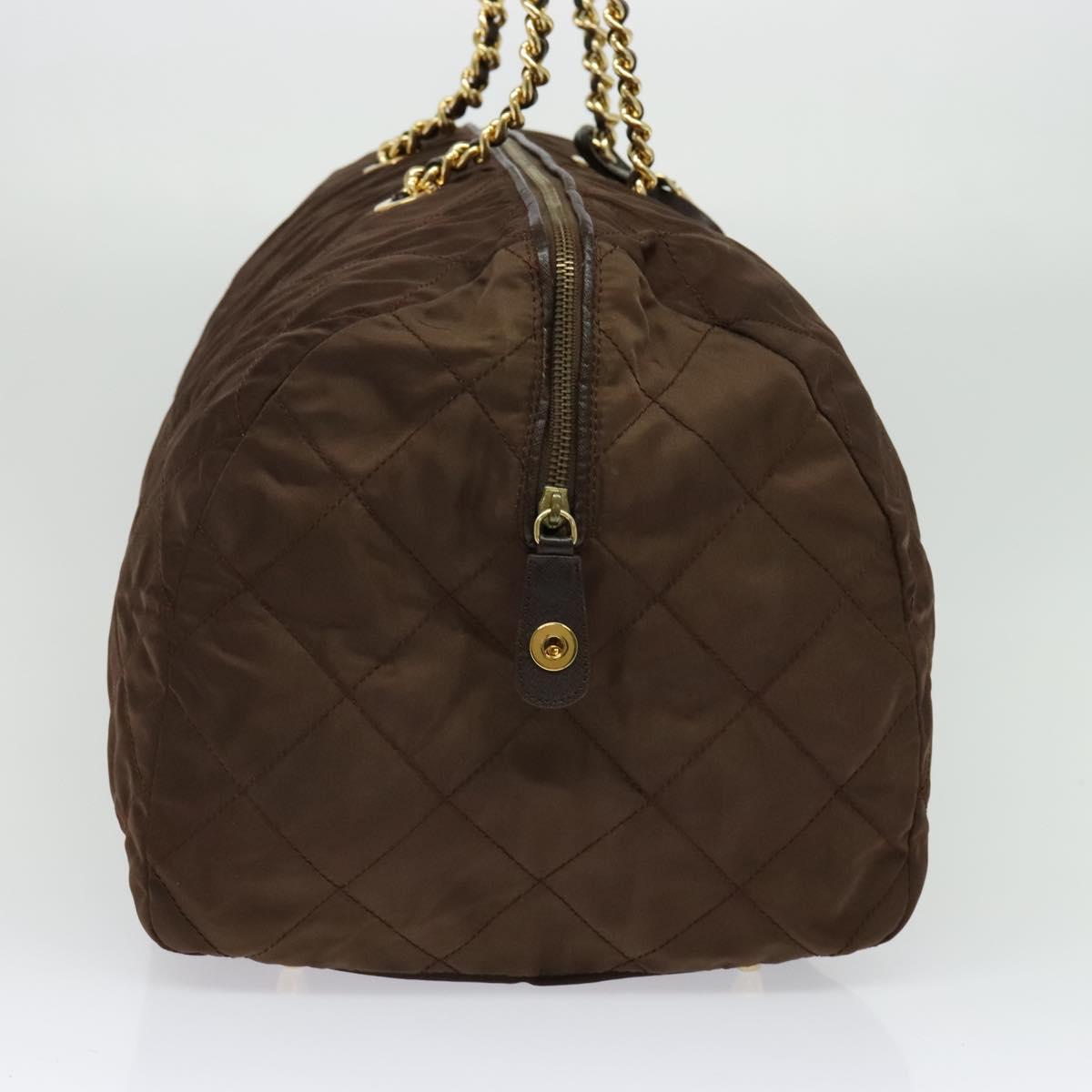 PRADA Boston Bag Nylon Brown Gold Auth sw1308