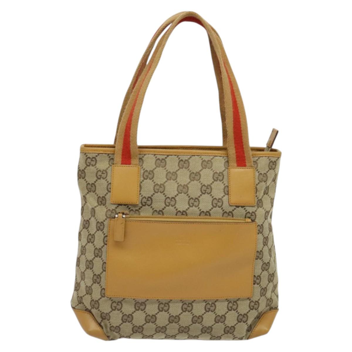 GUCCI GG Canvas Sherry Line Tote Bag Beige Silver 019 0402 1705 Auth sw1310