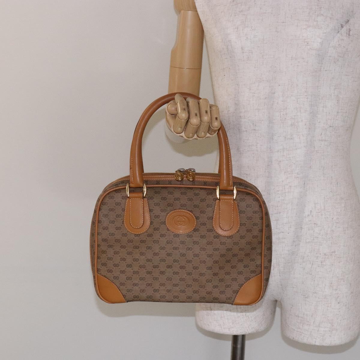 GUCCI Micro GG Supreme Hand Bag PVC Beige Gold Auth sw1312