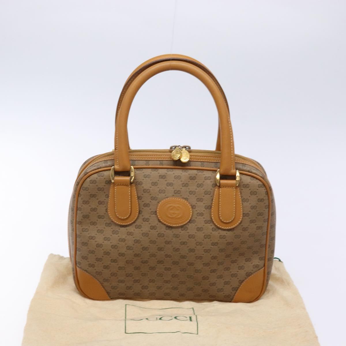 GUCCI Micro GG Supreme Hand Bag PVC Beige Gold Auth sw1312