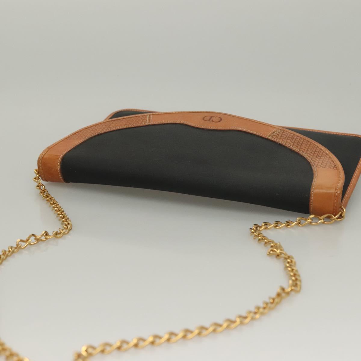 Christian Dior Chain Shoulder Bag PVC Canvas Black Auth sw1313